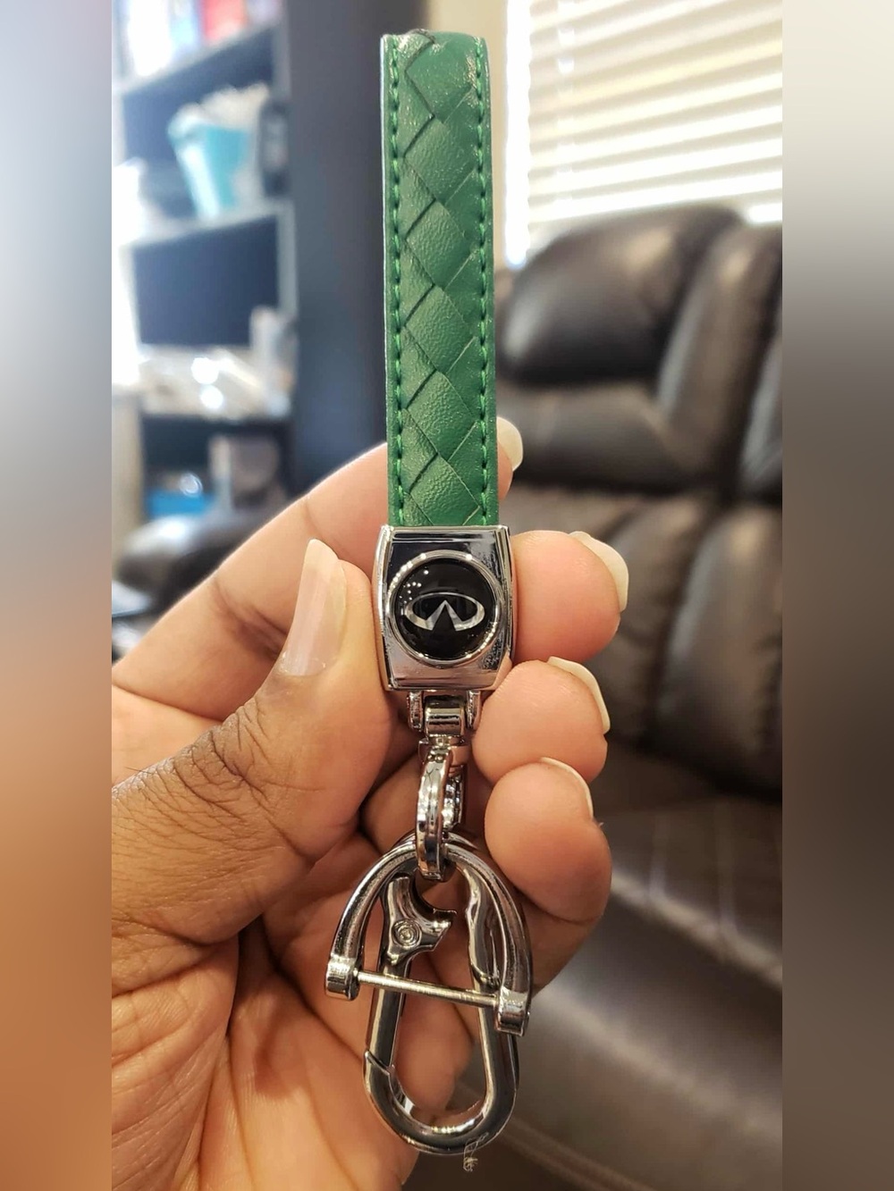 INFINITI Green Leather Chrome Keychain